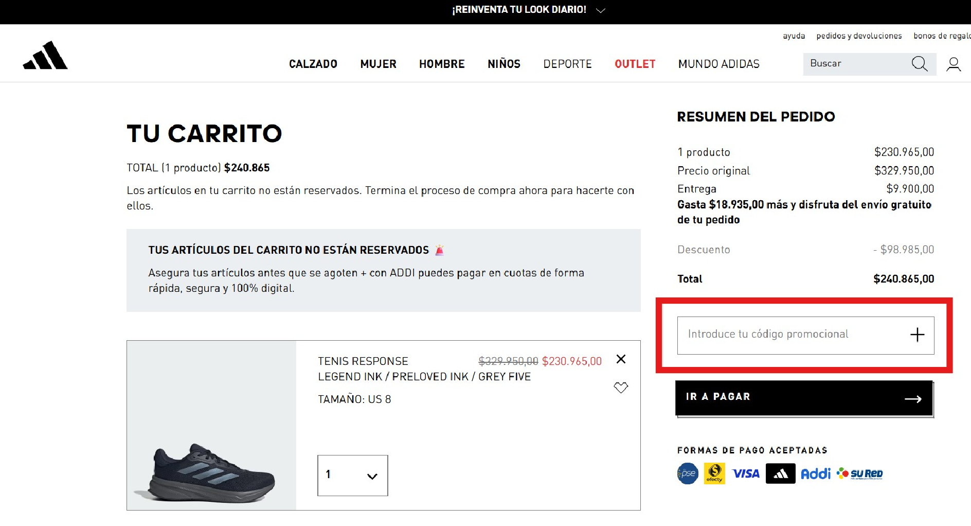 Descuento Código de descuento Adidas