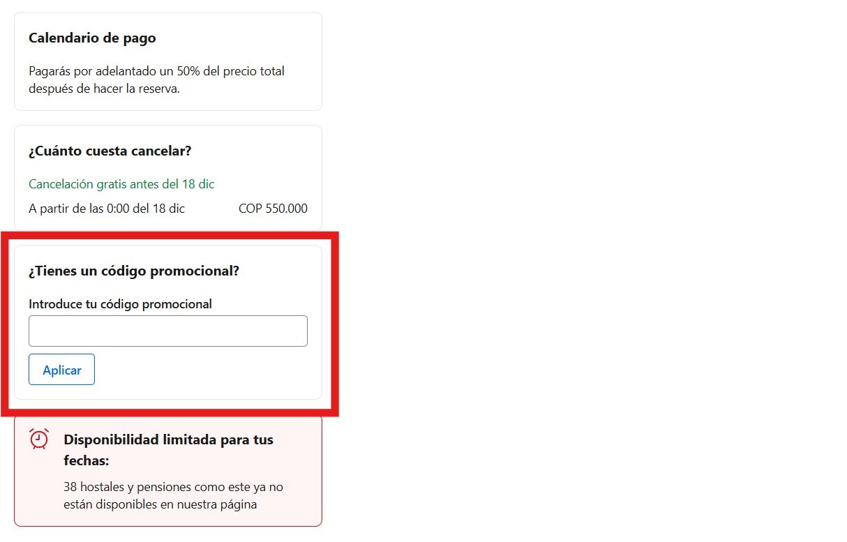Descuento Código promocional Booking