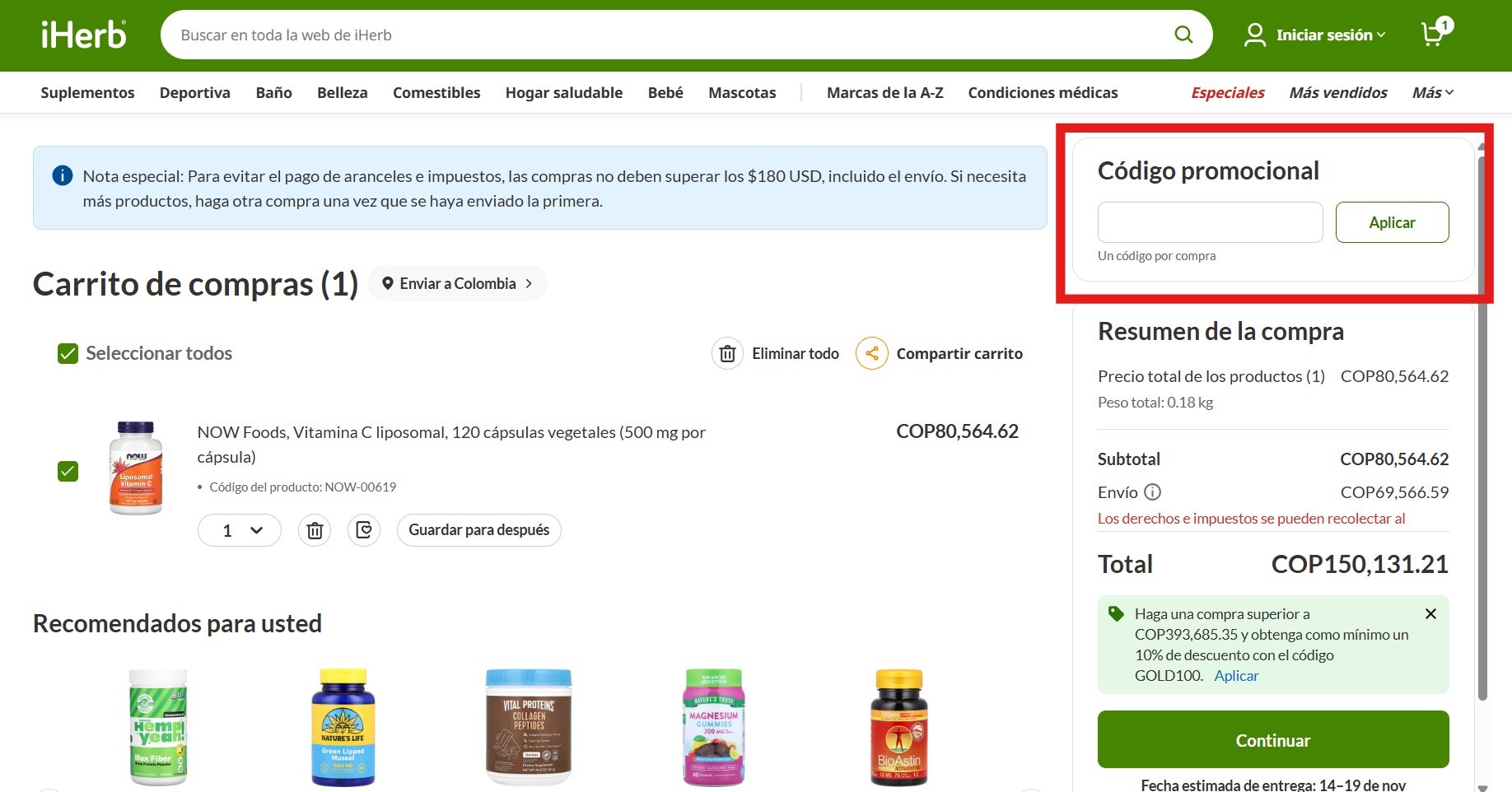 Descuento Código de descuento iherb