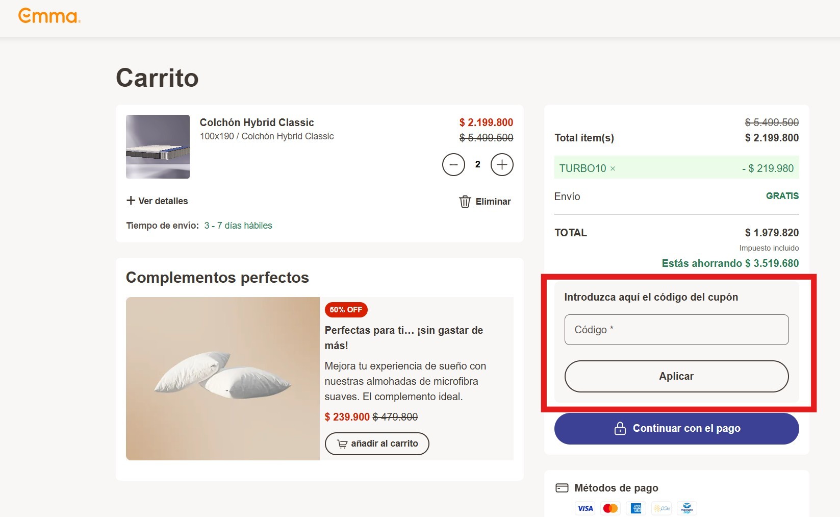 Descuento Código de descuento Emma